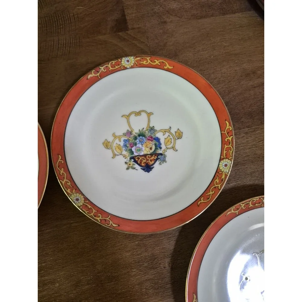 Early Noritake Hand-painted China Cake Service With 6 Cake Plates